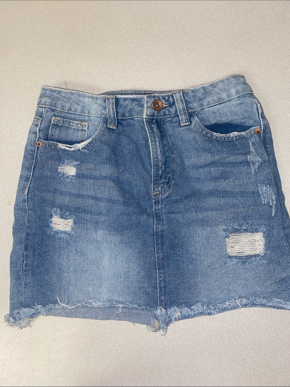 Ardene Distressed Denim Mini Skirt - Light Blue